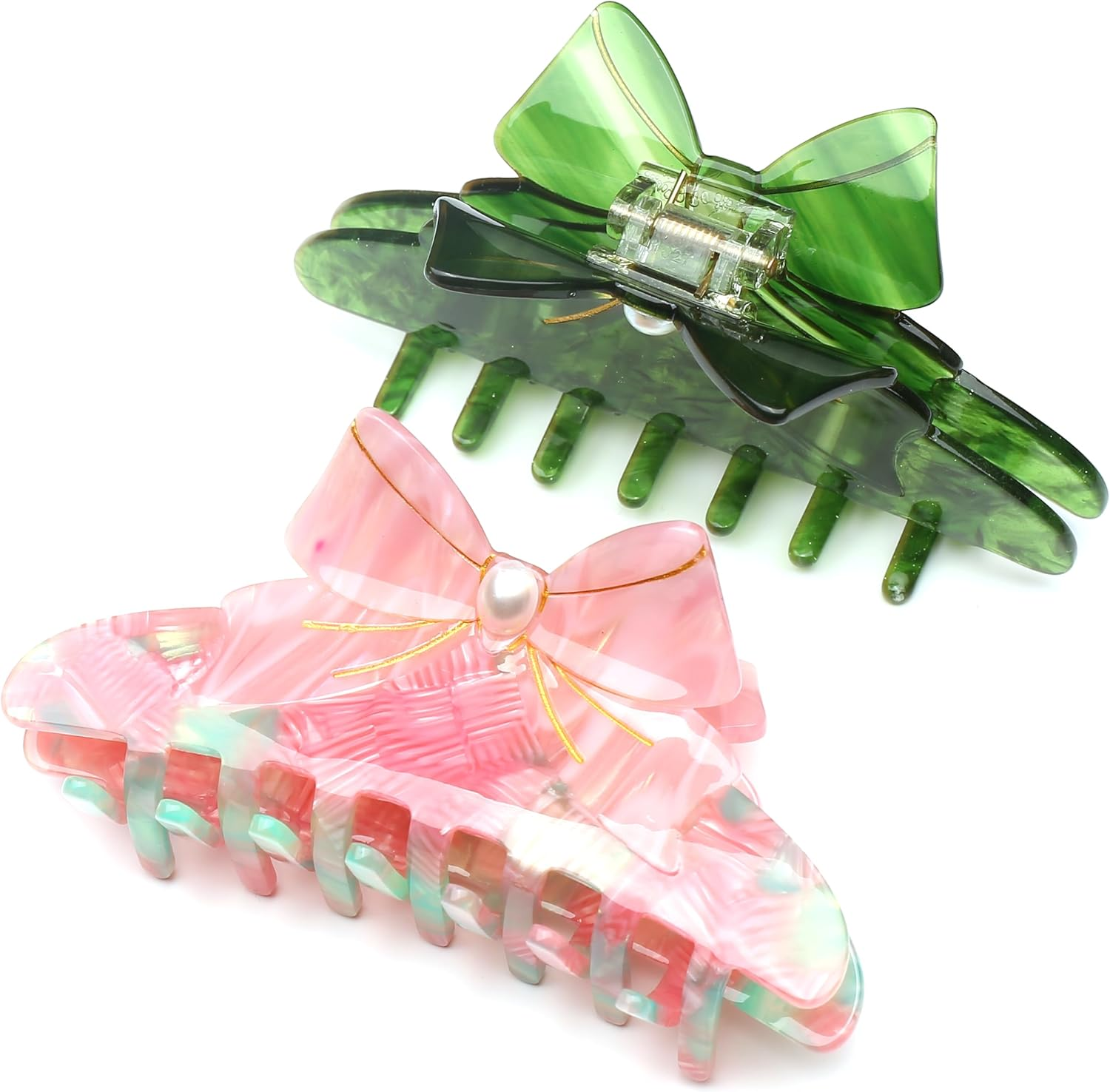 Qingoo Large Green Cellulose Acetate Bow Hair Clip Beautiful Hair Clip Women'S Hair Accessories Headdress Elegant Hair Accessory Long Hair 1 Piece (11 X 4.7 Cm, Light Green) - Hellgr&uuml;n image number 4