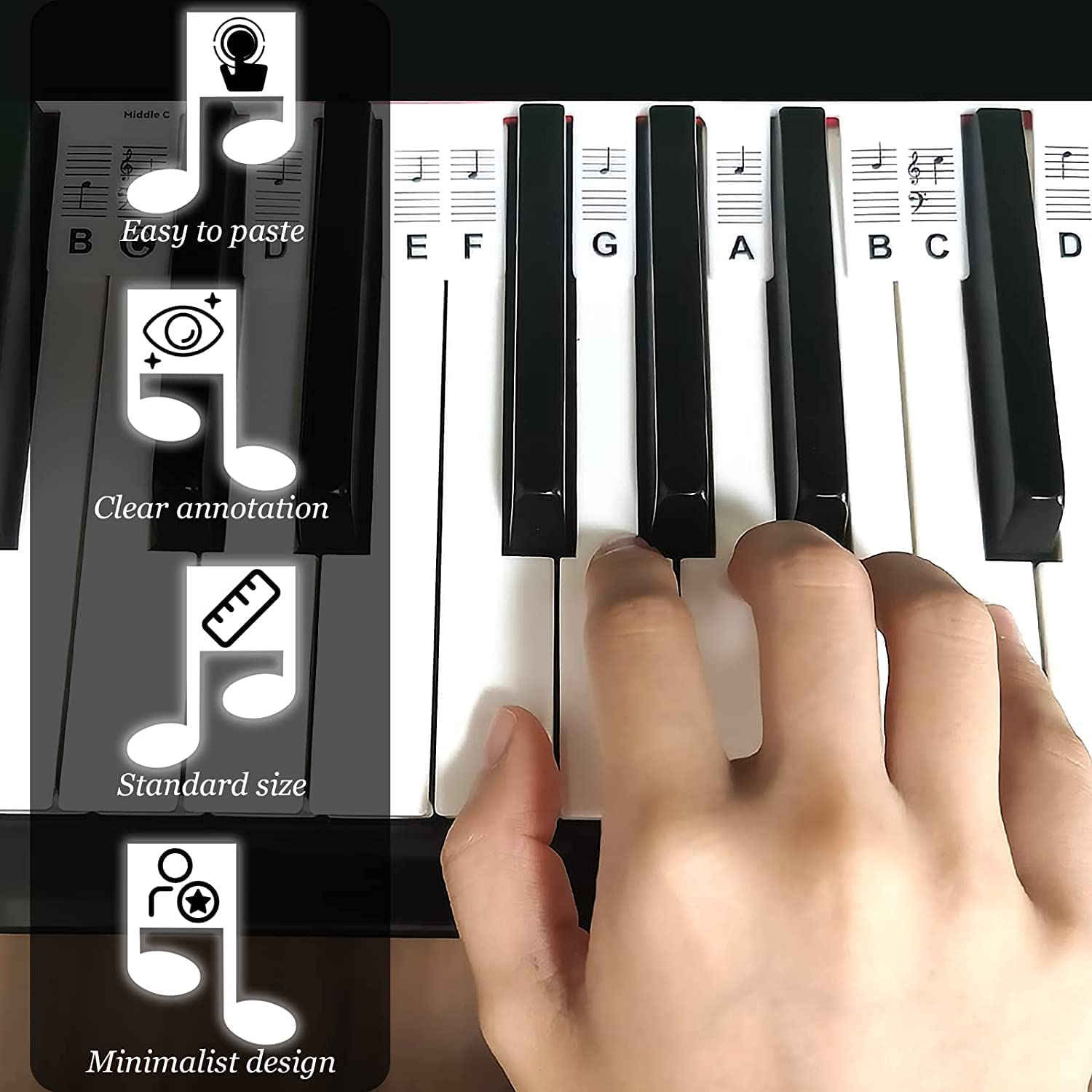 Piano Keyboard Stickers for 88 Key, Bold Large Full-Size Letter Piano Stickers for Learning, Removable and Reusable Silicone Piano Keyboard Letters, Notes Label for Beginners and Kids image number 6