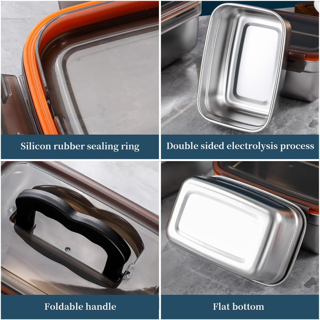 SYAMEET 4-Pack Food Storage Containers with Airtight Lids,Stainless Steel Bento Lunch Box, Leak-Proof Metal Food Storage Boxes for Kitchen, Fridge & Travel, 550Ml/1100Ml/1900Ml/3500Ml Sizes, Bpa-Free image number 3