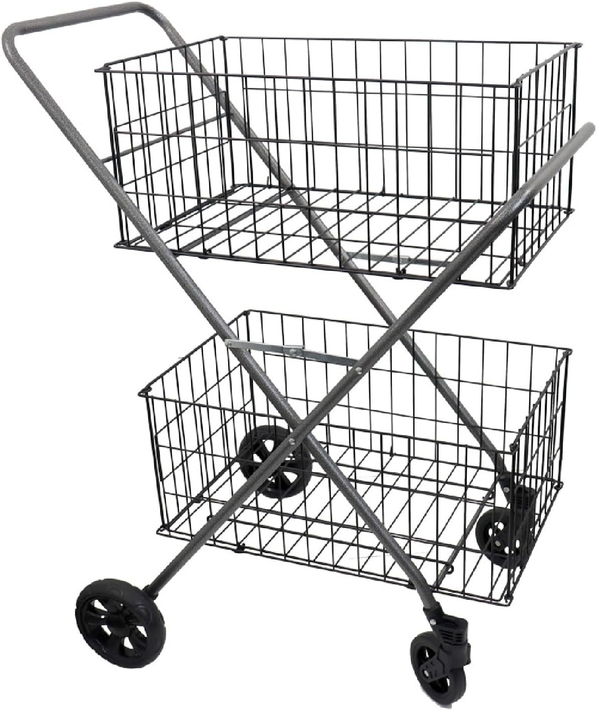 Dual Handy Basket Cart &ndash; 50Kg Capacity, 107L Volume, Dual Baskets, Foldable, 360&deg; Swivel Wheels, Durable Epoxy Coating, Quick Assembly &ndash; Ideal for Groceries, Laundry, Beach,&Warehouse image number 3