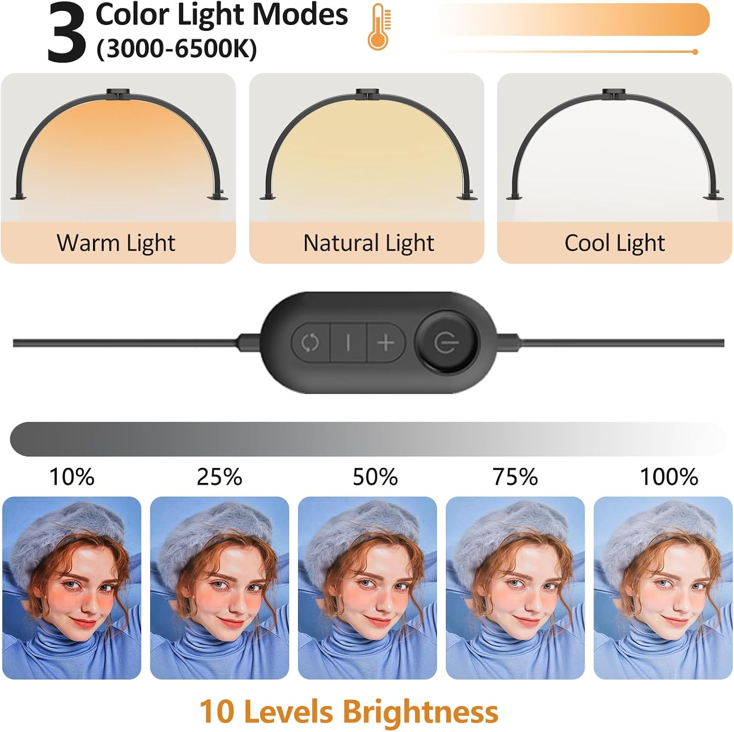 SMOCTAR Crescent Moon Lamp for Nails, 74 Cm Foldable LED Nail Table Lamp for Nail Tech with Phone Holder, Crescent Moon Light, Aesthetician Eyelash Light for Tattoo, Black image number 3