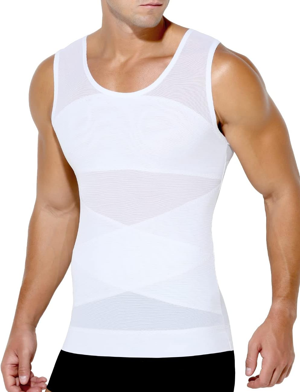 Arjen Kroos Men'S Compression Mesh Tank Top Slimming Body Shaper Vest Undershirts Tummy Control Shapewear