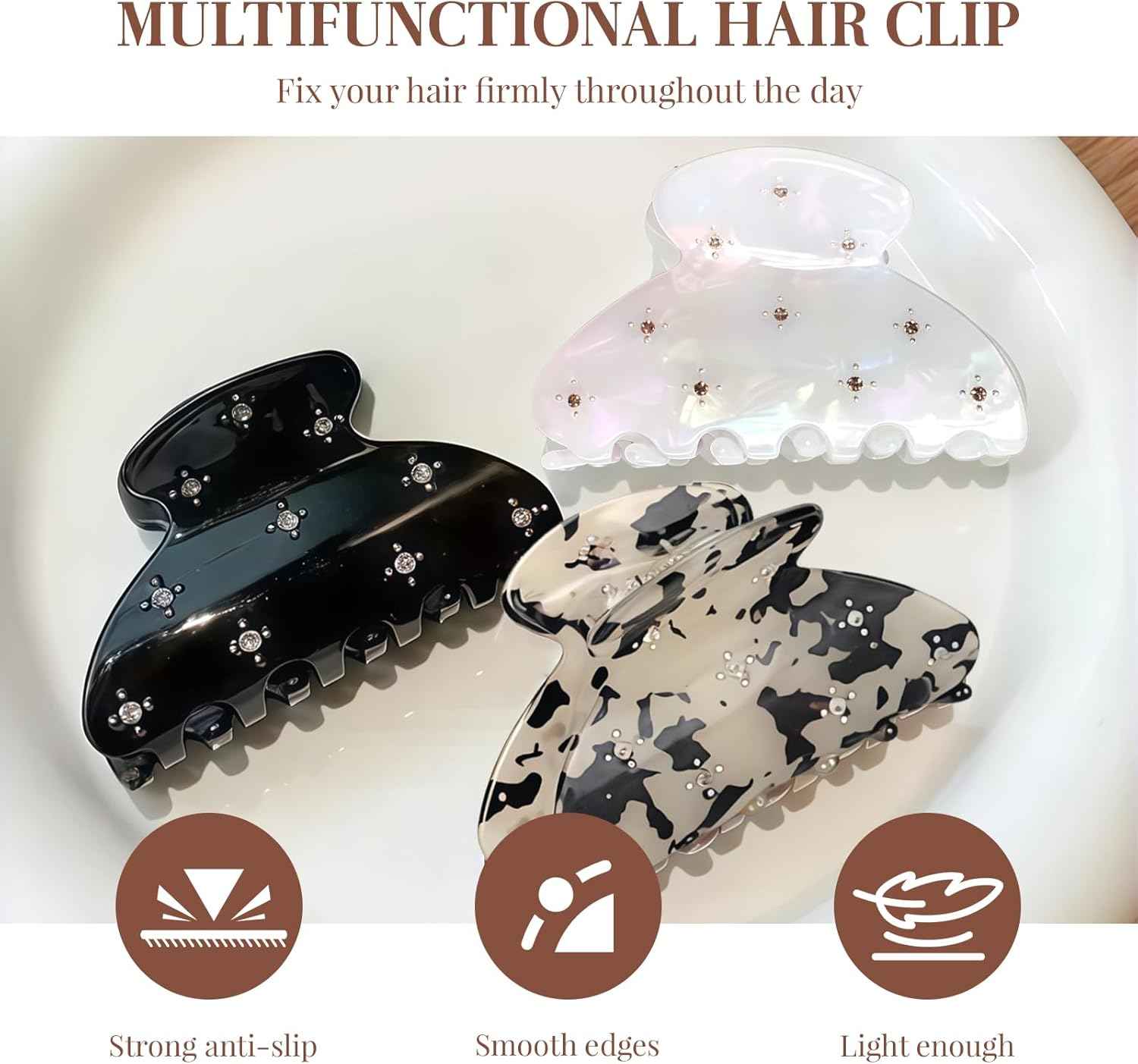 Pack of 3 Medium Rhinestone Hair Clips, Glittering Hair Clips, Women, Strong Hair Clips for Women, Girls, Teenagers for Parties, Weddings, Daily Life (6.6 Cm) image number 6