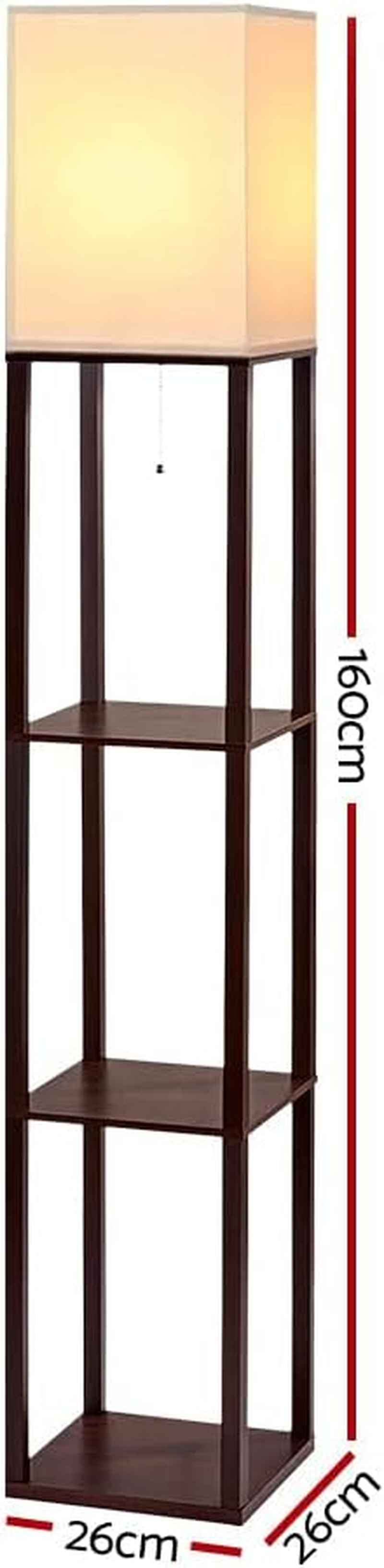 Artiss Floor Lamp, Vintage Wood Led Light Lamps Bookshelf Corner Shelf Standing Lights Display Stand Storage Organiser Home Decor for Living Room Bedroom, 3 Tier Shelves Pull-String Switch Brown image number 5