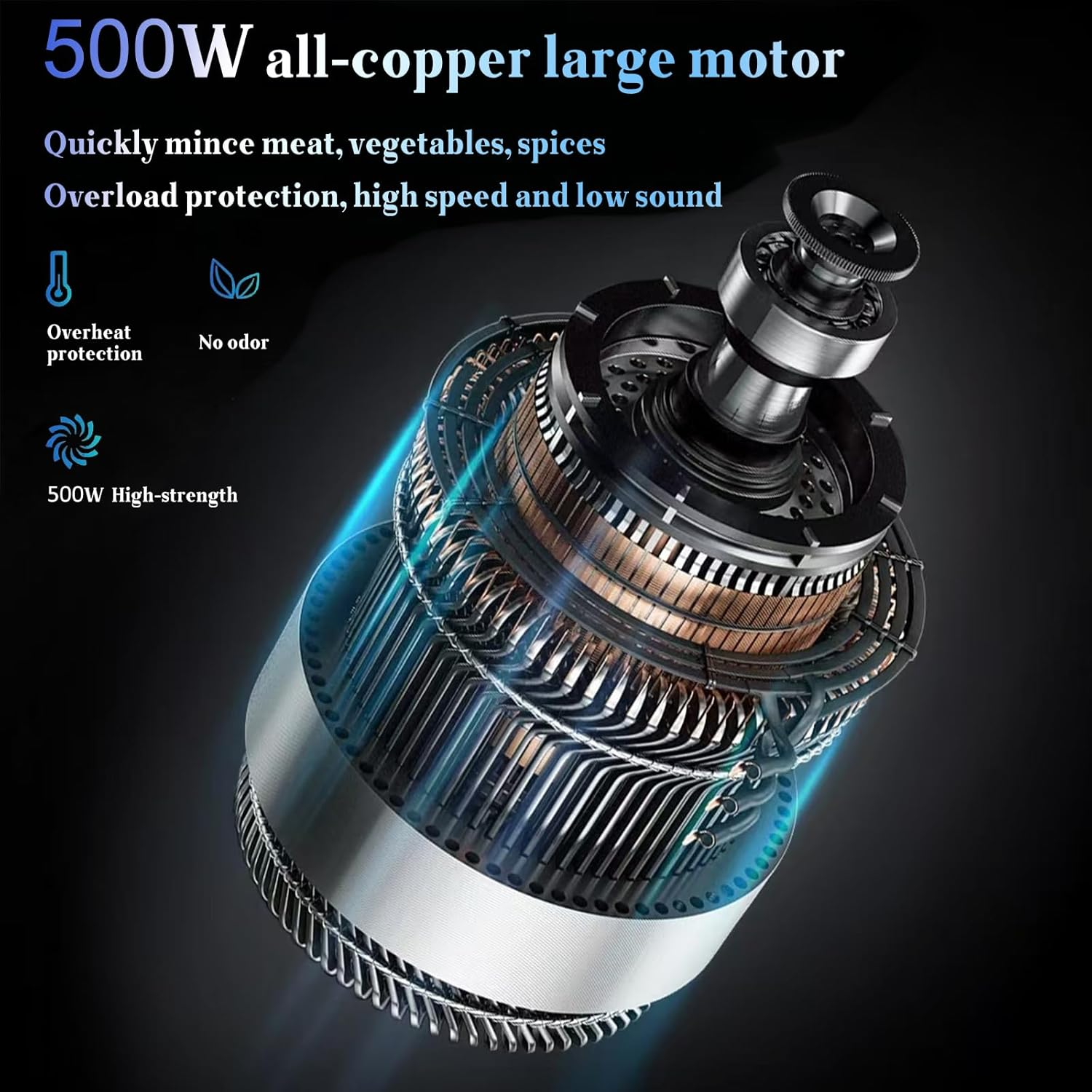 Electric Food Chopper, Touch Control 4 Mixing Modes, Glass Food Processor, 2/3L Capacity, Meat Grinder with Timer & Safety Lock, 500W Power, 4-Blade Stainless Steel Blade, Mixer/Chopper (2L) image number 1