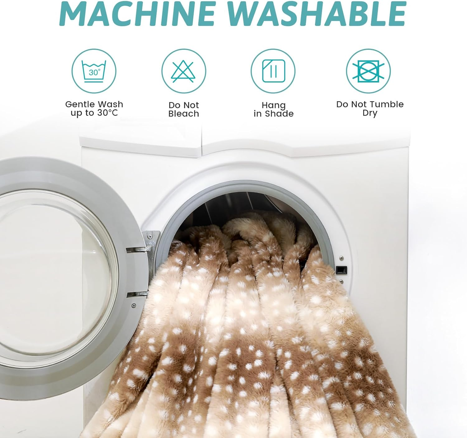 COZY KISS Soft Faux Fur Blanket for Woman Sofa Bed Couch, Liquid Pee Proof Throw for Large Dog or Cat, Waterproof Pet Blanket, Reversible Washable Plush, Double Sided, 50X60 In, Brown Deer Print