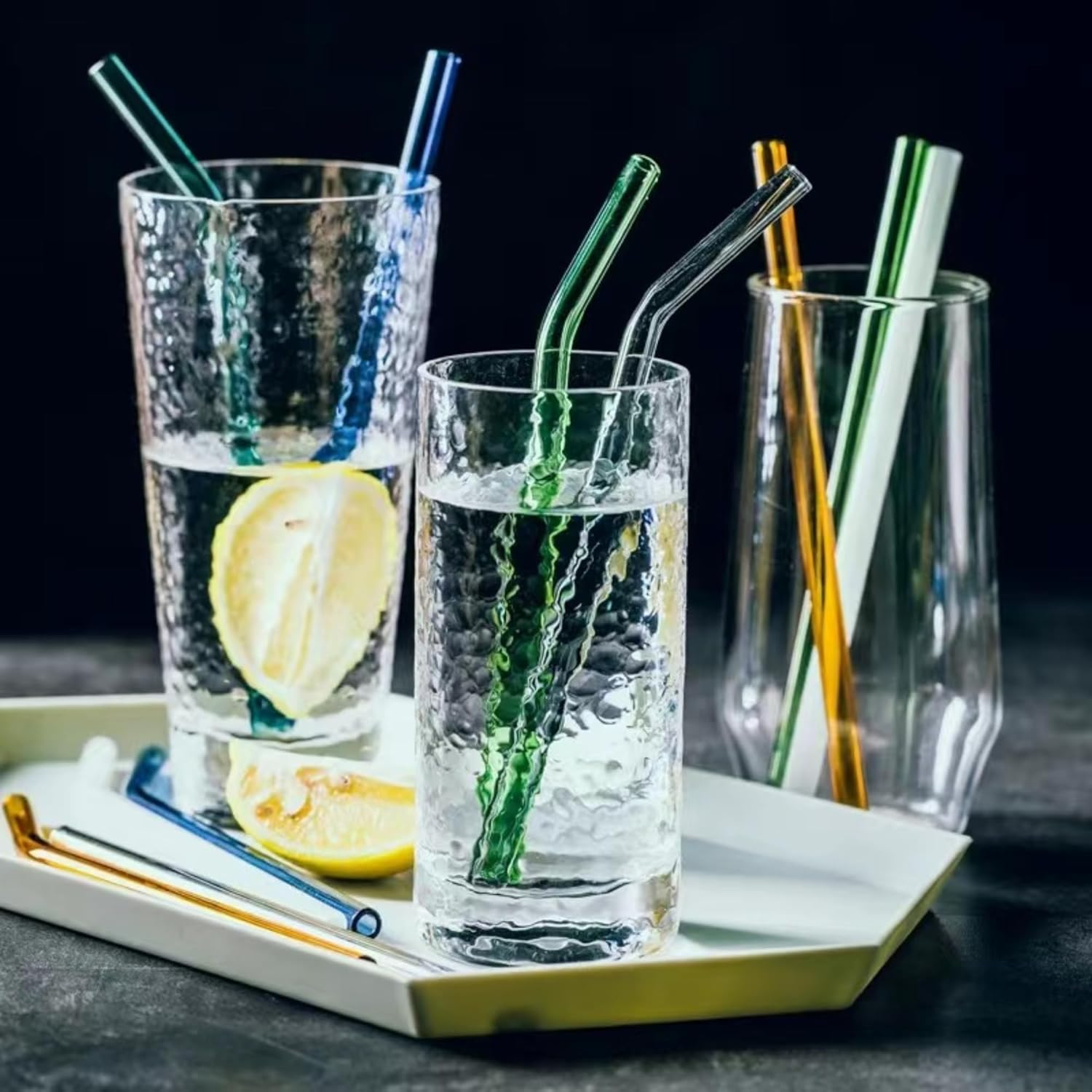 6 Pack Reusable Glass Drinking Straws Smoothie Straws for Milkshakes Frozen Drinks Smoothies Iced Tea Environmentally Friendly 0.8 * 20Cm (Transparent) image number 5
