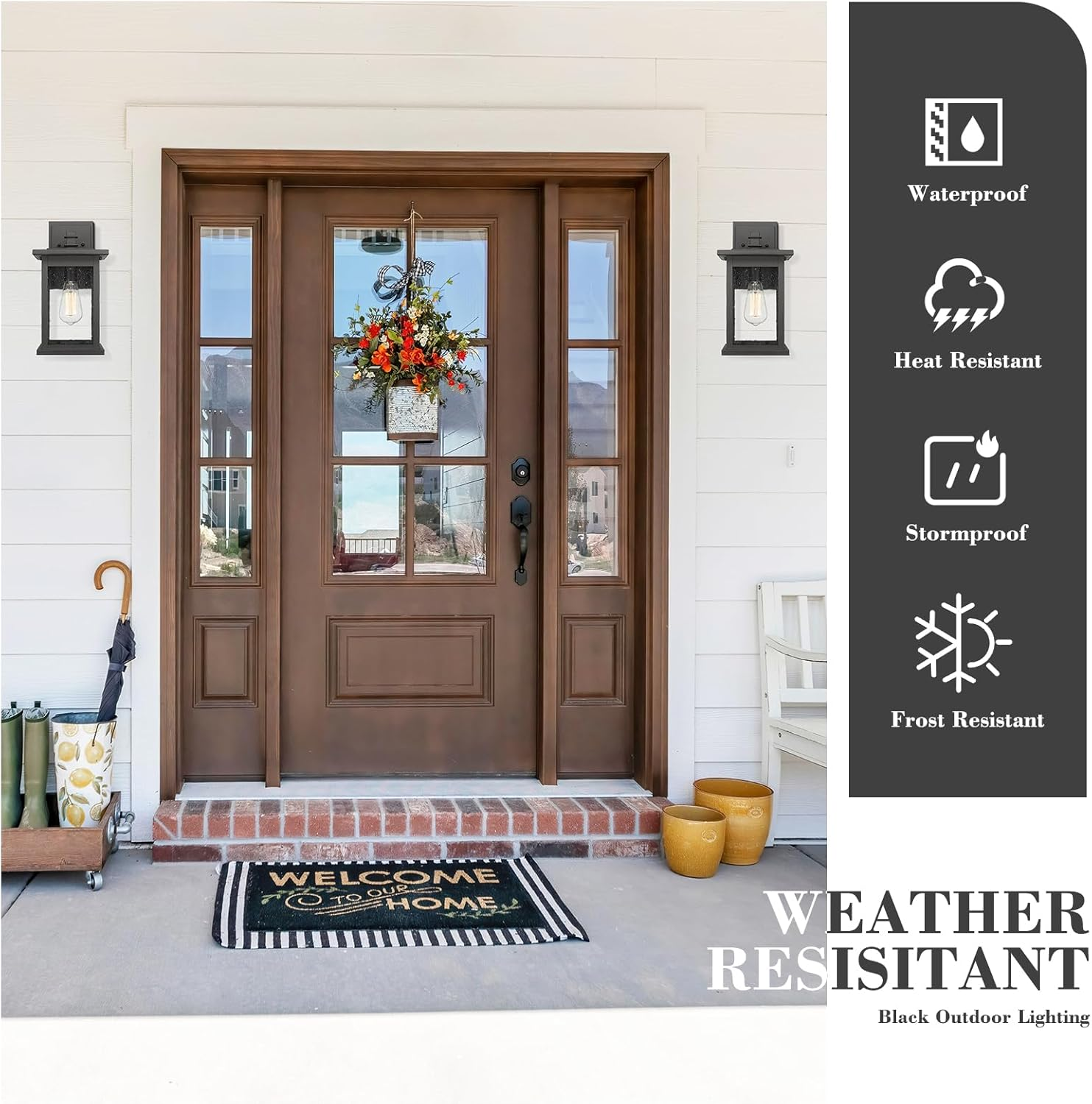 EMLIVIAR Outdoor Wall Sconce, 1-Light Exterior Wall Lantern in Black Finish with Clear Seeded Glass, OS-1803EW1 image number 3