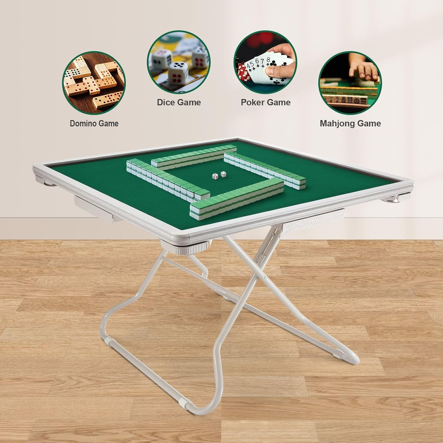 GENKI Mahjong Table,Card Tables Folding Square Game Table with 4 Cup Holders & 4 Drawers for 4 People, Wear-Resistant Desktop Majiang Table for Poker Cards, Mahjong, Board Games image number 2