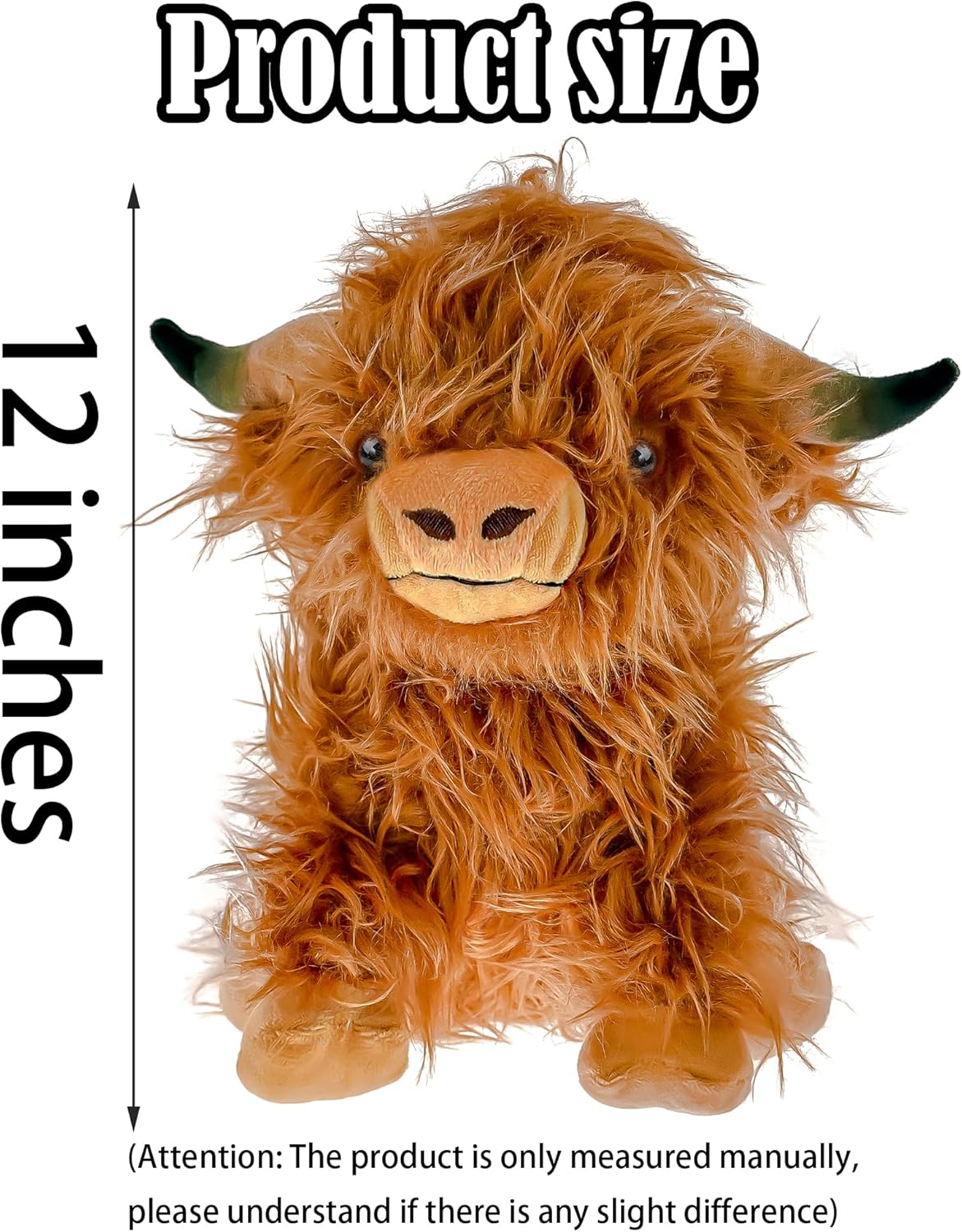GARKALY 12 Inch Highland Cow Stuffed Animal,Scottish Fluffy Cow Plush,Cute Realistic Soft Cow Stuffed Animal Farm Decor Birthday Gift Toy for Adults Kids (Brown) image number 1