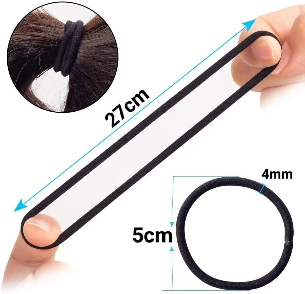 TOOGABBIE 150 Pcs Black Hair Elastic Ties,High Elasticity Hair Bands for Thick and Curly Hair No Metal Hair Ties Pack for Women Girls and Men(4Mm) image number 3