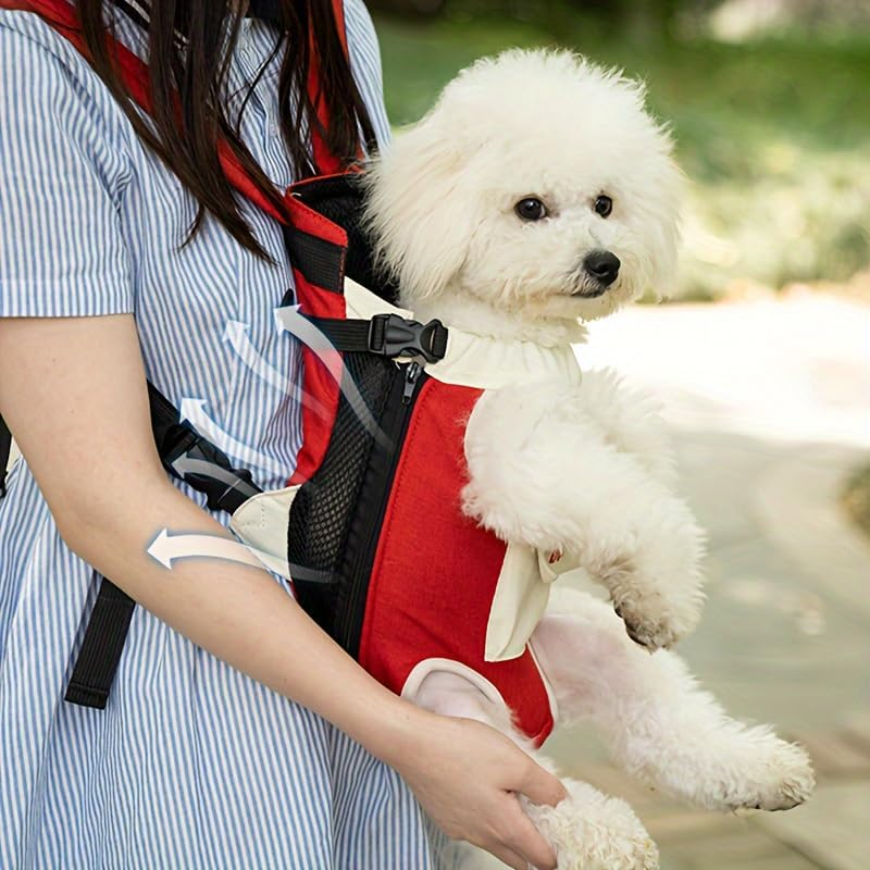 Maagik Dog Backpack, Adjustable Pet Dog Front Harness with Leg Extension, Easy to Wear and Breathable, Pet Backpack, Dog Travel Backpack for Kittens and Puppies, Camping, Hiking(Red and White) (M) image number 4