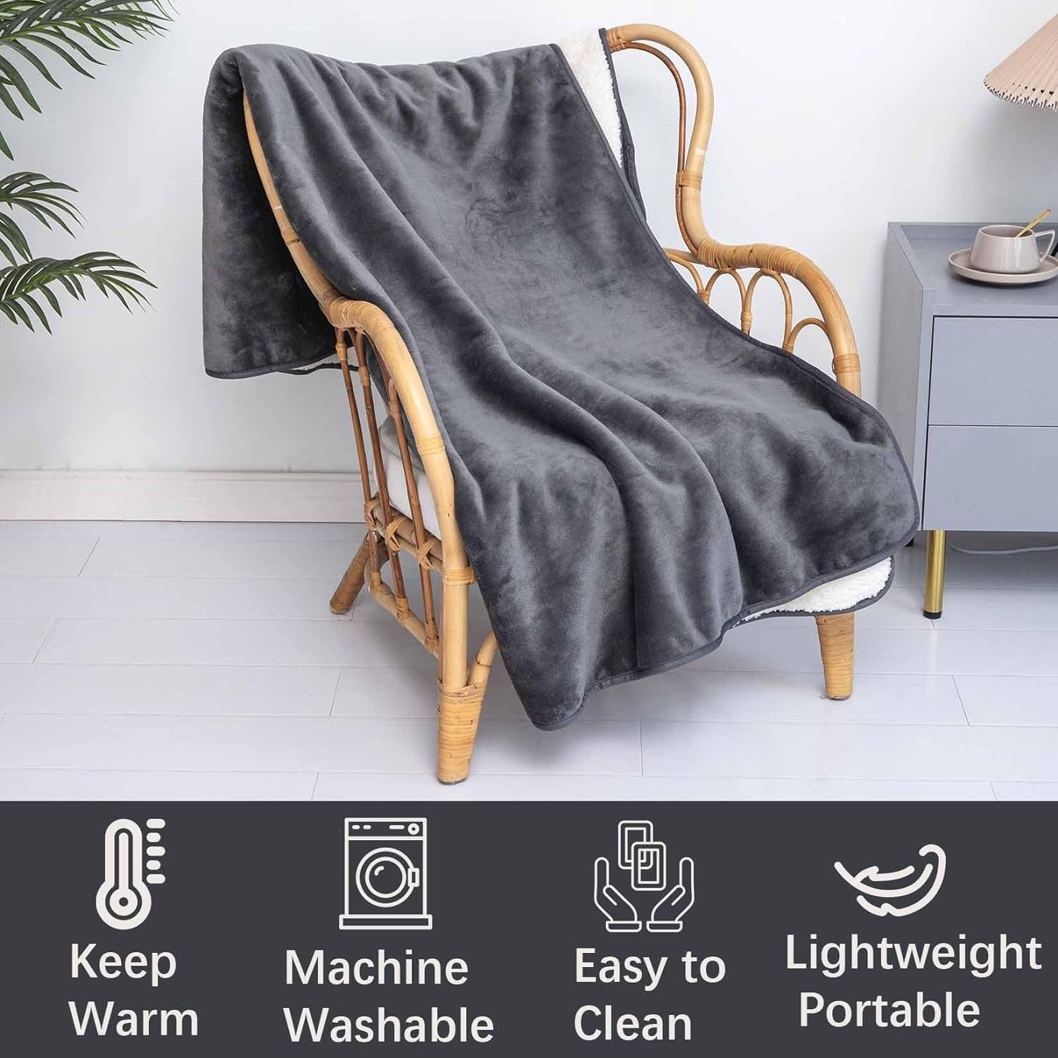 Waterproof Dog Blankets - Cat Blanket Washable for Couch Protection, 3-Layer Flannel and Sherpa Fleece Puppy Blanket, Soft Plush Reversible Throw Furniture Protector, 150 X 127 CM, Grey (150&times;127CM) image number 4