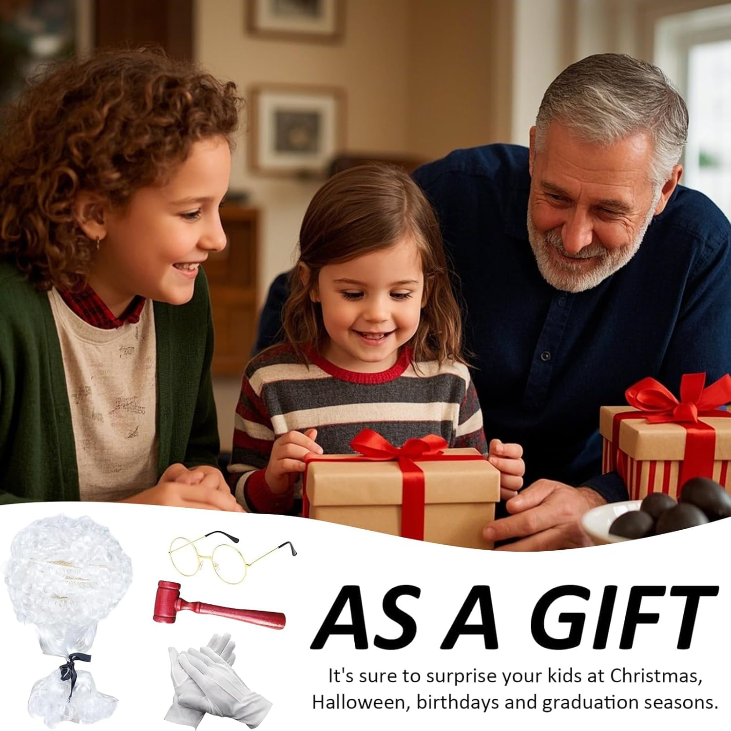 4Pcs Judge Court Lawyer Costume Accessories Wig, Wave Hairpiece,Halloween Makeup,Fancy Costumes, Role-Playing(White) image number 2