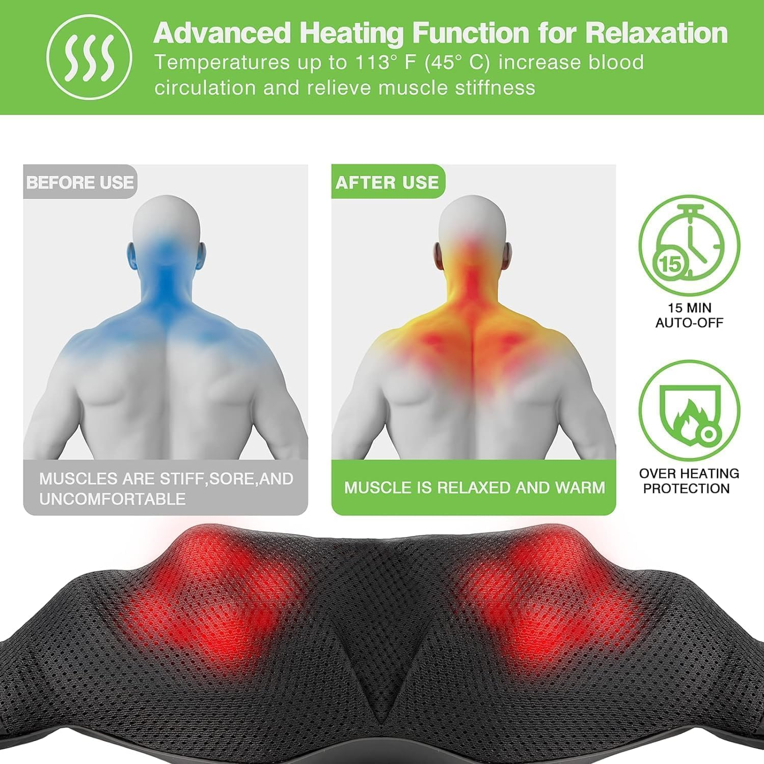 Cordless Shiatsu Neck and Shoulder Massager with Heat,Portable Massagers for Neck and Back,3D Deep Tissue Kneading Back Massager for Muscle Pain Relief,Perfect Gifts for Men and Woman image number 4
