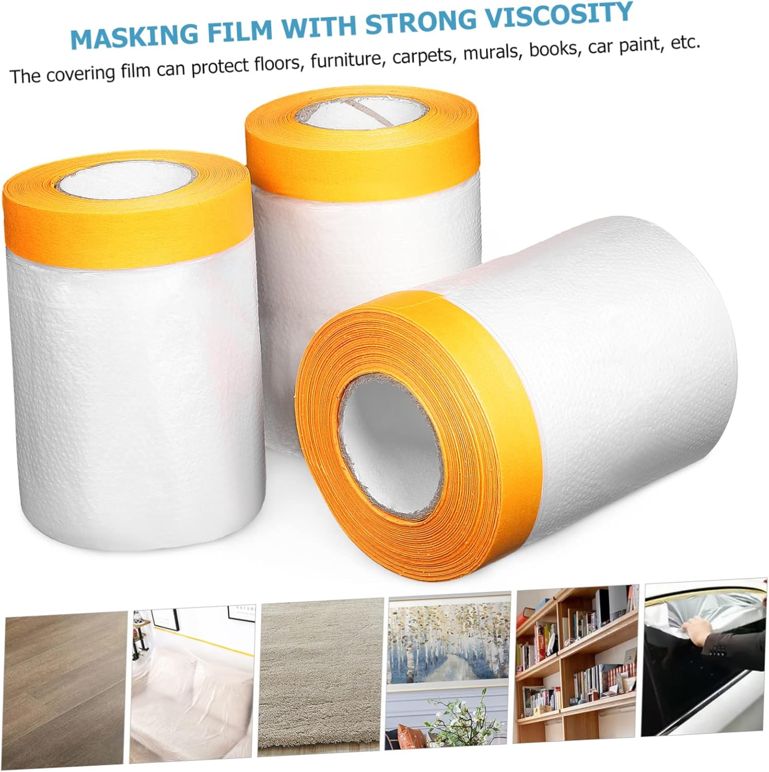 Masking Film Tape Rolls Self-Adhesive Protective Covering for Floors Furniture Carpets 6 Rolls 30Cm X 30M 55Cm X 25M Suitable for Painting Surface Protection image number 6
