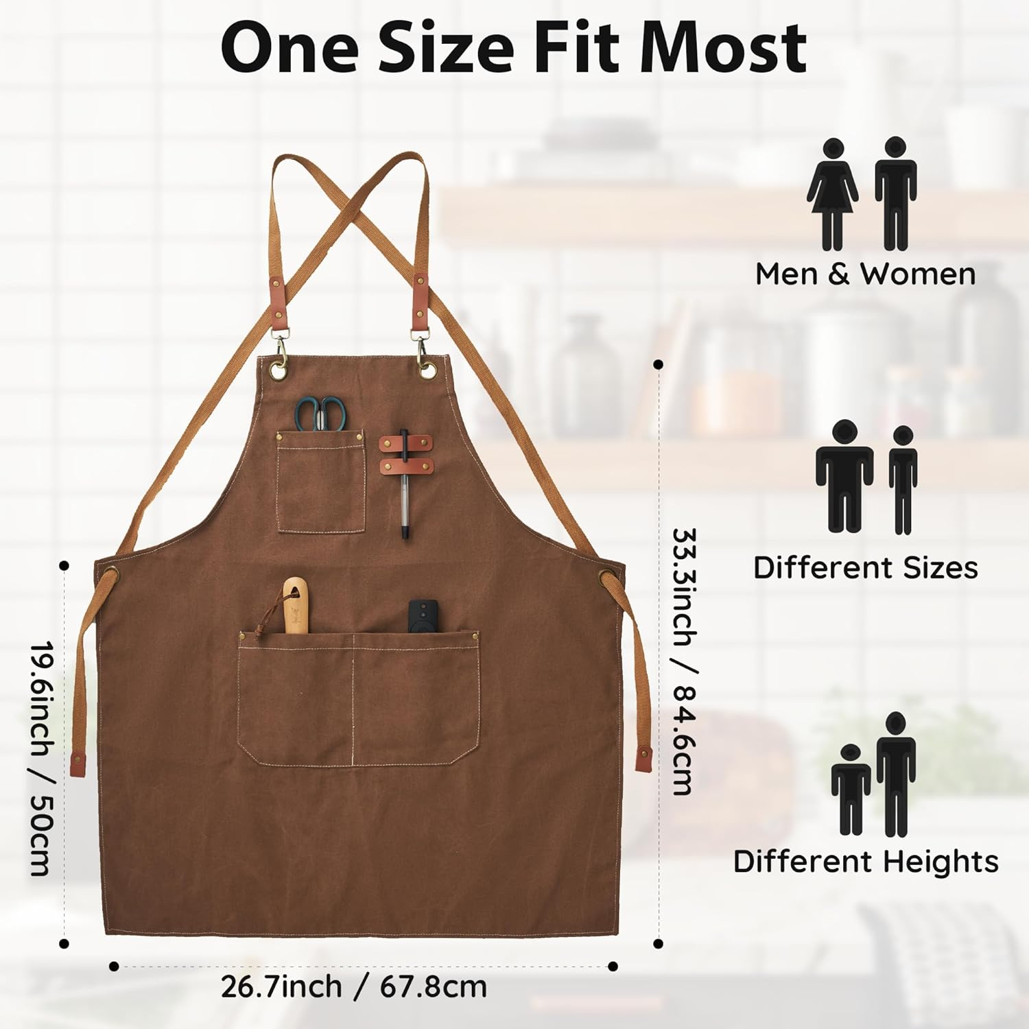 Canvas Aprons, Work Aprons for Men Women, Adjustable Chef Aprons with 3 Pockets, Apron for Servers Kitchen Artist Painting image number 6