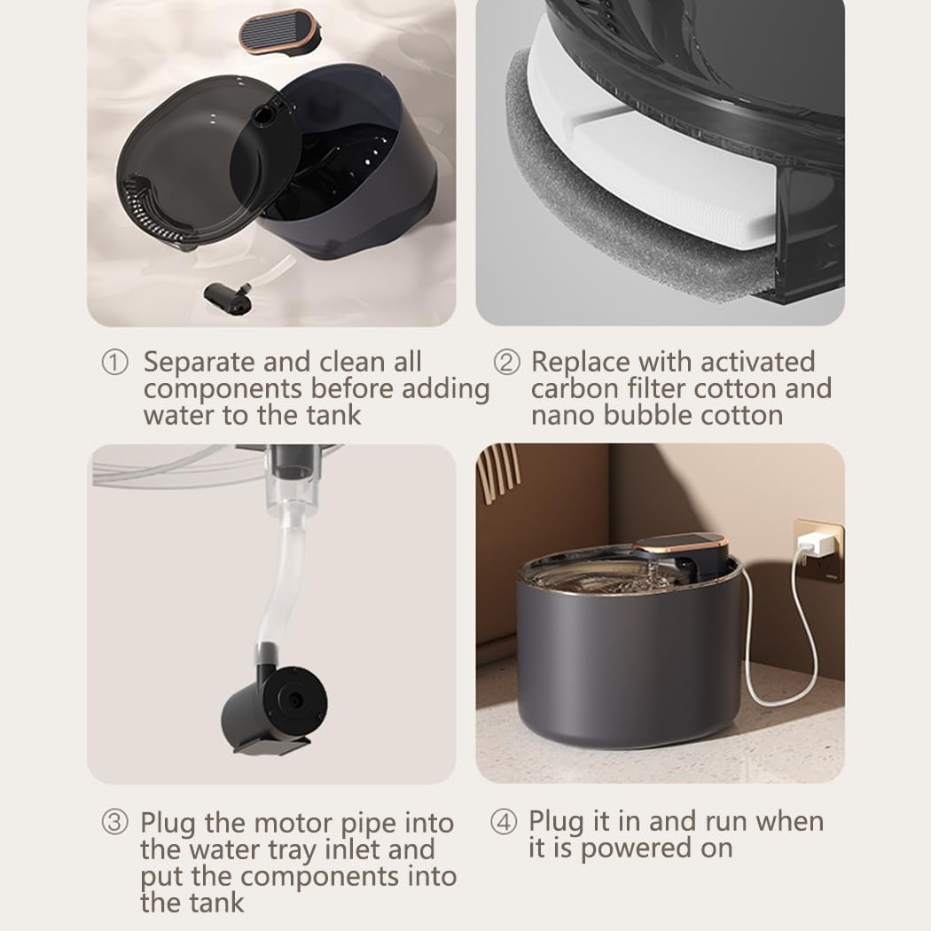 PORIYA 3L Pet Water Fountain Cat Dog Automatic Electric Drinking Dispenser Filter with LED Indicator Carbon Filter for Cats Dogs (Grey, 3L) - White image number 4