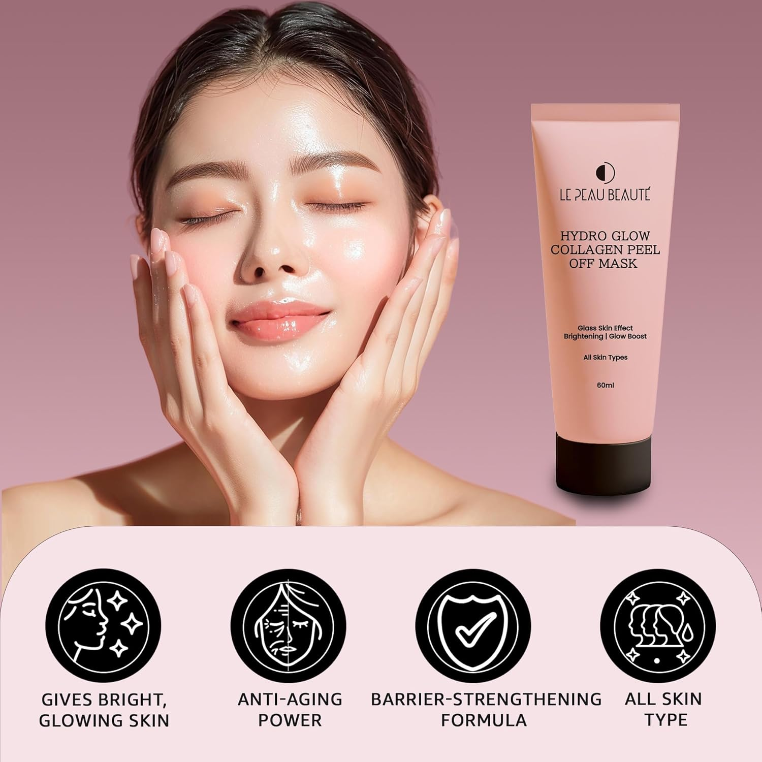 Le Peau Beaut&eacute; Hydraglow Collagen Peel-Off Mask &ndash; Firming, Brightening, Hydrating &ndash; Anti-Aging Face Mask with Collagen, Niacinamide, Hyaluronic Acid, Peptides image number 3