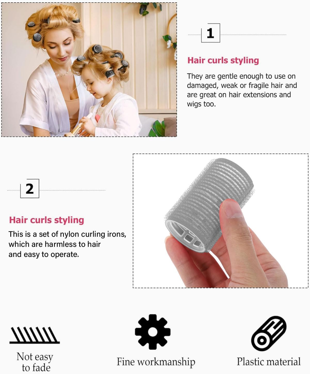 TPZORJX 37 Pieces Manual Hair Rollers Self Adhesive Hair Rollers Salon Barber Shop Rat Tail Combs DIY Curlers with Steel Tip Comb (Black) image number 2