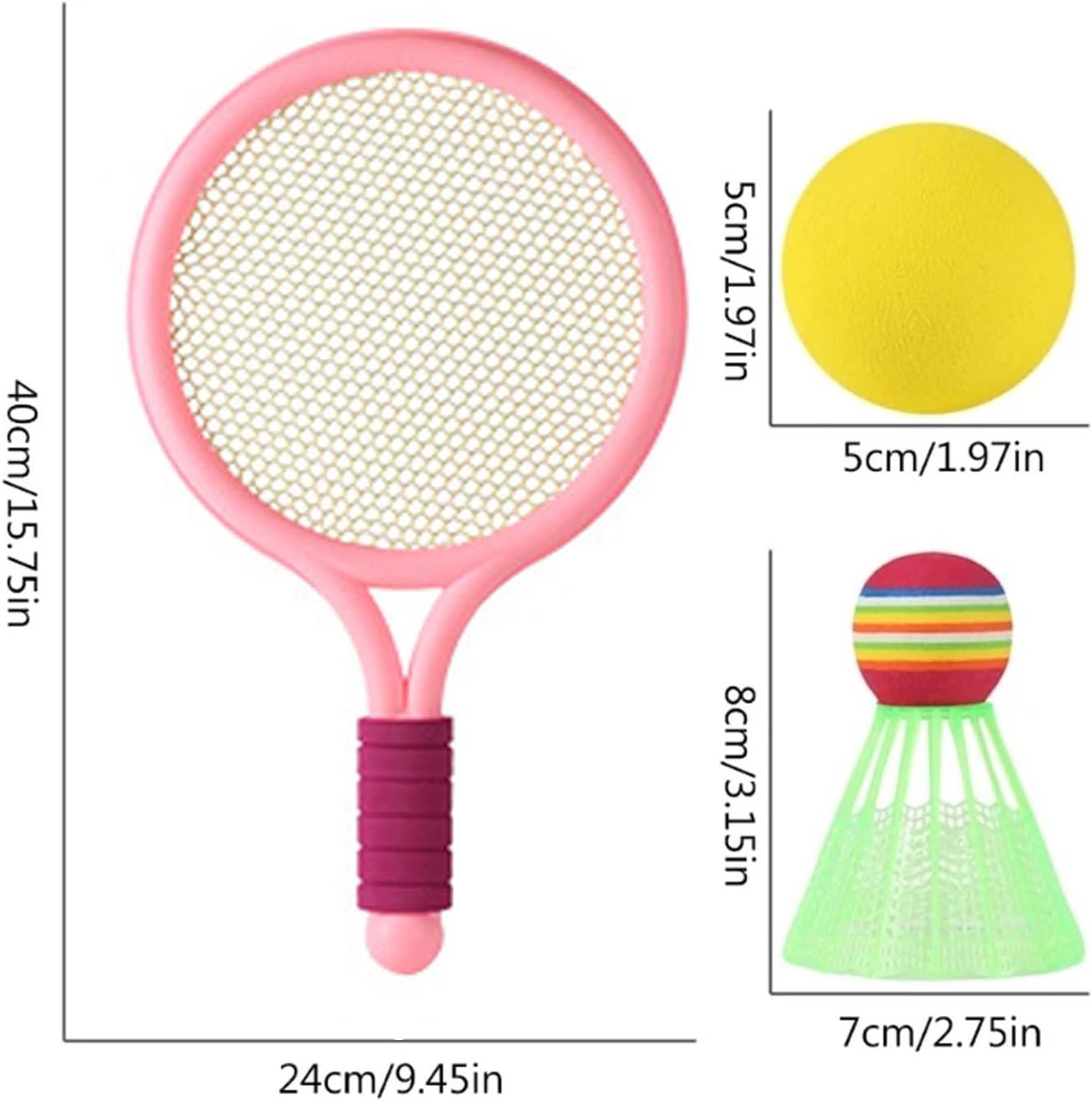 Kids Tennis Racket Set with Ball,16 Inch Plastic Tennis Racket with 4 Tennis Balls and 4 Shuttlecocks for Kid, Beach Kindergarten Baby Parent Child Interactive Toys, Toddler Outdoor/Indoor Sport(Pink) image number 2