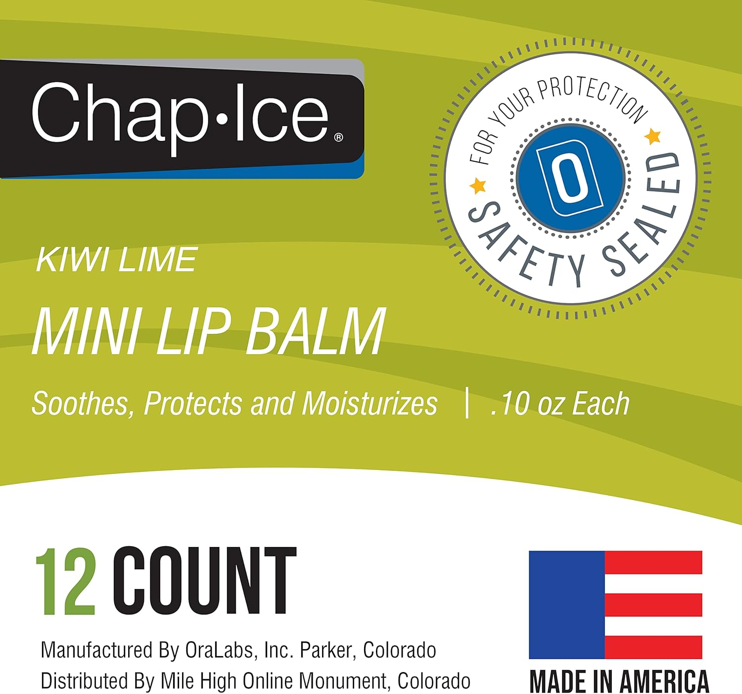 Chap-Ice 12-Count Mini Kiwi Lime Lip Balms Fortified with Vitamin E for Dry, Cracked Lips | Made in USA | 0.10Oz/3G Each image number 2