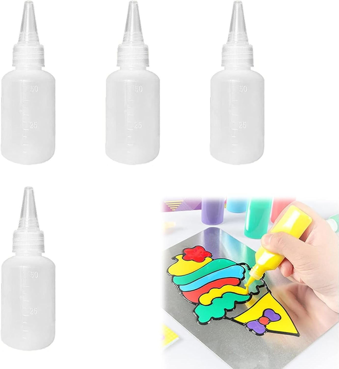 Small Squeeze Bottles, 4 PCS 50Ml Tip Applicator Bottle Mini Sauce Bottles Squeeze Plastic Squeeze Condiment Bottles Squeeze Dispensing Bottles Mini Bottle for DIY Crafts Art Painting Multi Purpose image number 1