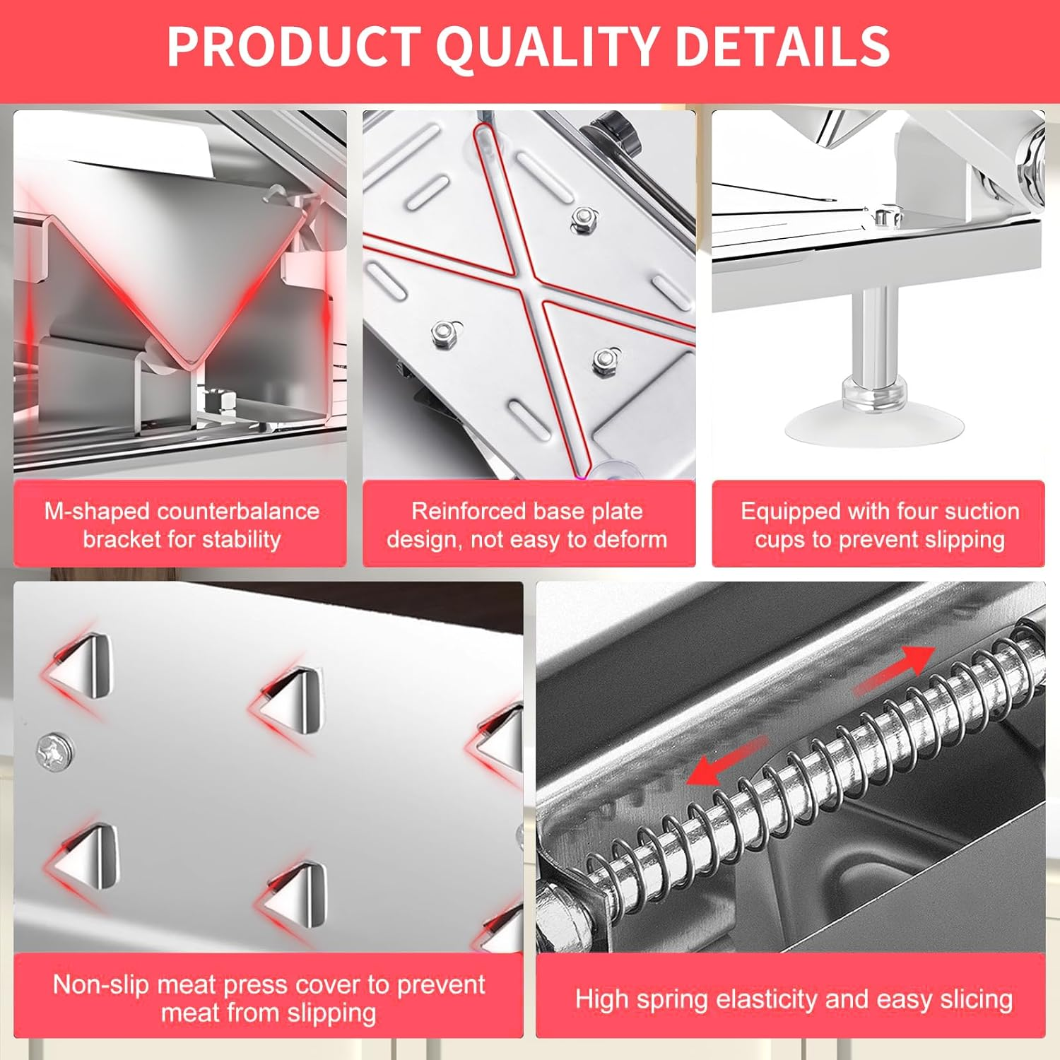 Manual Frozen Meat Slicer, Upgraded Stainless Steel Meat Cutter for Beef Mutton Bacon Home Food Slicing Machine for Hot Pot BBQ Sandwiches Pizza