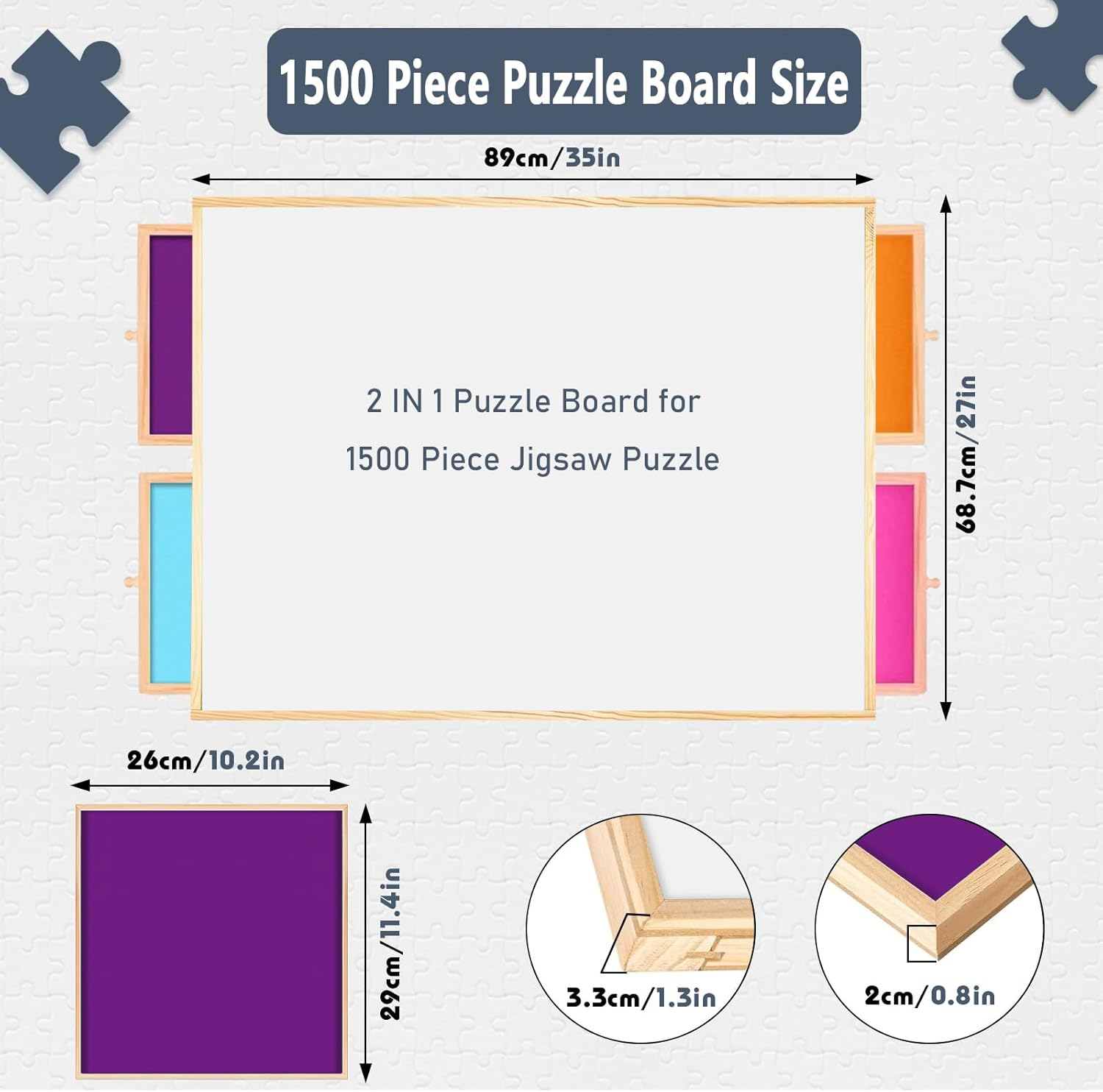 2-In-1 Tilting & Rotating Puzzle Board for 1500 Pieces Puzzle Tables for Adults with Drawers Wooden Jigsaw Puzzle Table with 5 Adjustable Angles, 4 Drawers, Non-Slip Felt Surface, Protective Cover