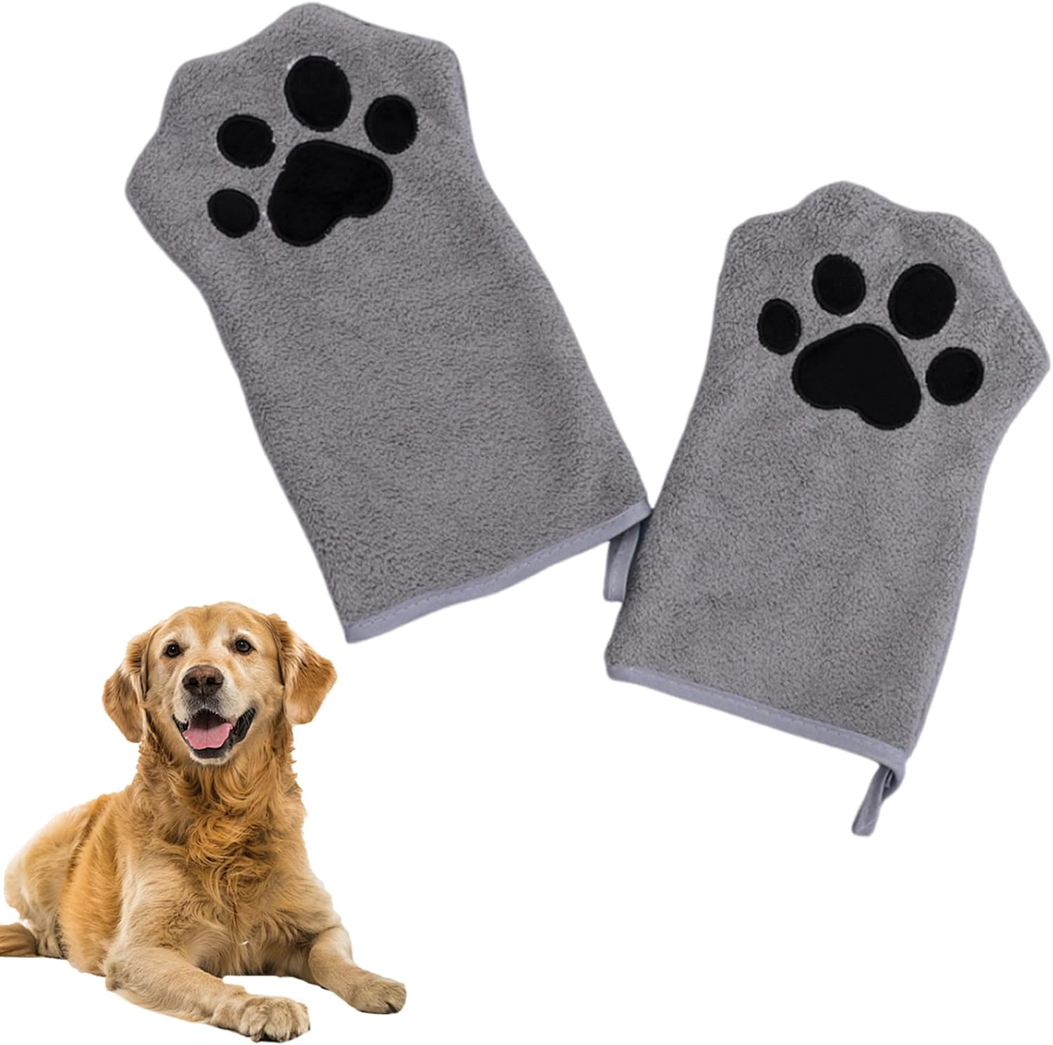 2 Pcs Dog Cleaning Towels Glove for Dogs and Cats, Soft Microfibre Pet Towel Mitts Coral Fleece, Water-Absorbent Pet Drying Mitts, Cute Cat Paw Gloves Towel (Blue)