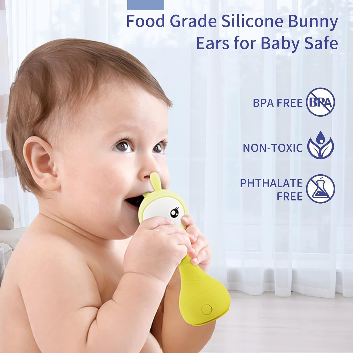 Alilo Smarty Rattle R1 Baby Toy &ndash; Interactive Sound & Light Rattle for Infants 0&ndash;24 Months | Bpa-Free Silicone | Musical Learning Toy with Stories, Colour Recognition & Soothing Lights (Yellow) - Blue image number 5