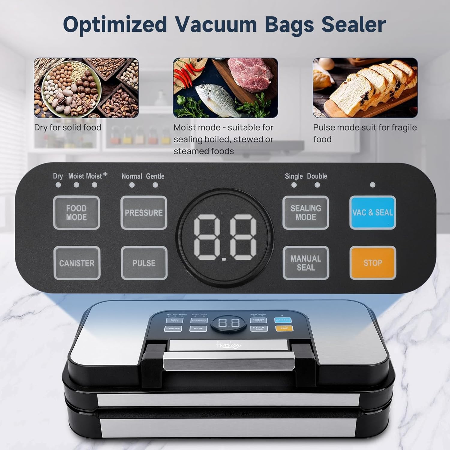 Food Vacuum Sealer Automatic Sealing Machine for Food Preservation with 95Kpa Powerful Suction, Easy-Lock Handle, 10-In-1 Dry Moist Sealing Modes, Built-In Bag Rolls image number 3