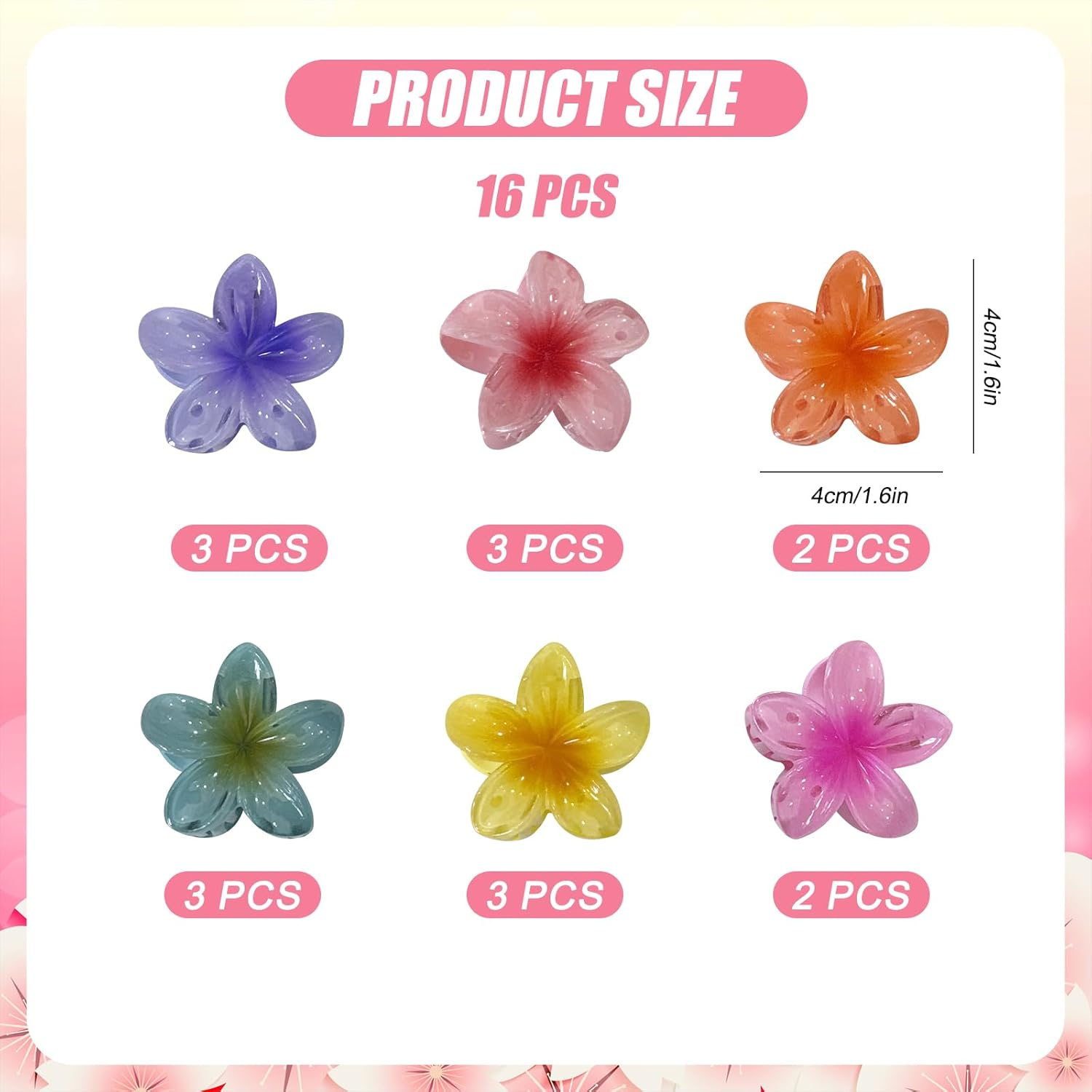 Satiskid Pack of 16 Flower Hair Clips, Small, 4 Cm, Cute Non-Slip Flower Hair Clips, Hawaiian Flower Hair Clip, Hair Styling Accessories for Women, Girls image number 4