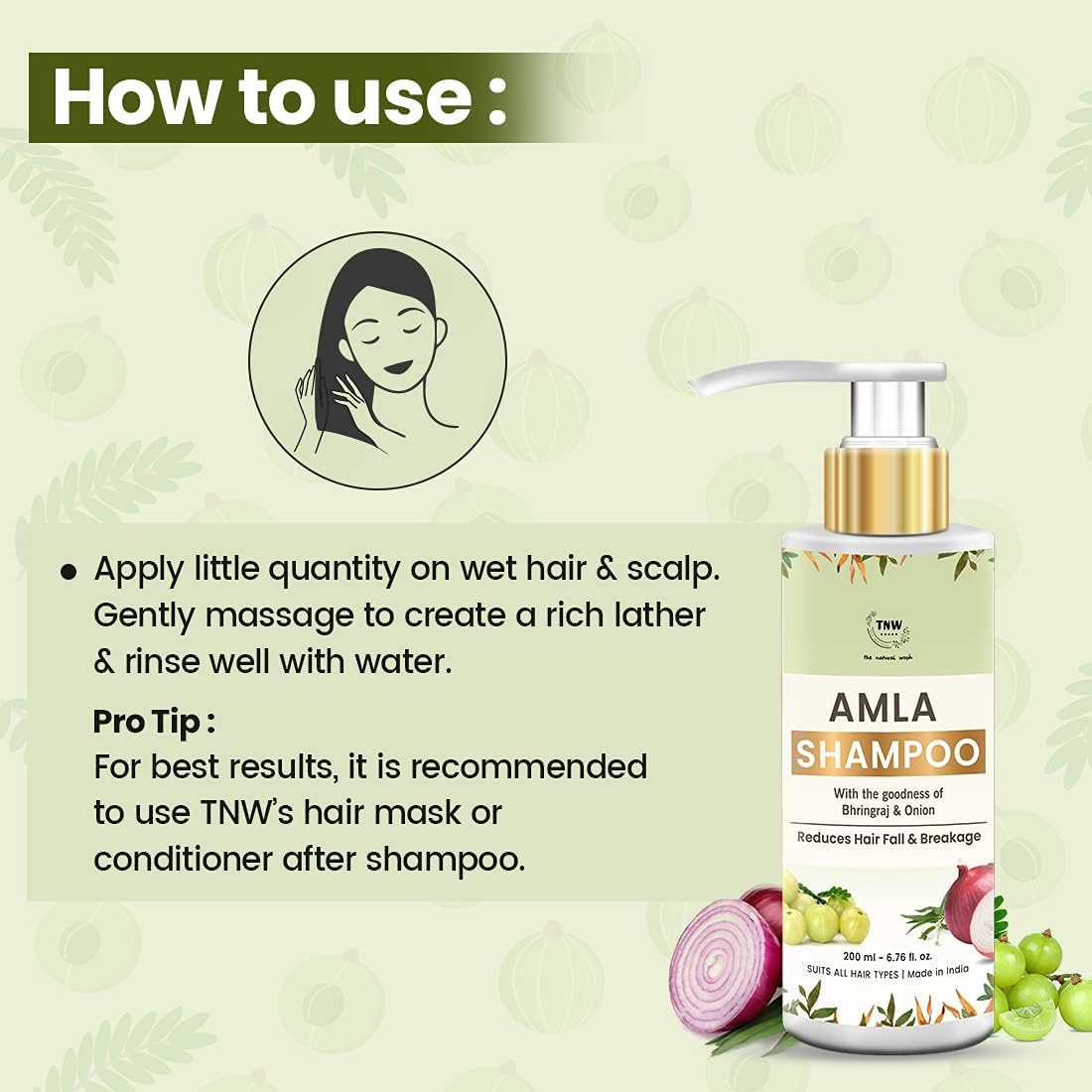 Tnw-The Natural Wash Amla Shampoo for Hair Growth & Controlling Hair Fall with the Goodness of Amla,Bhringraj, Onion, Black Seed| No Paraben & No Sulphate| Amla Shampoo for Men and Women (200 Ml) image number 2