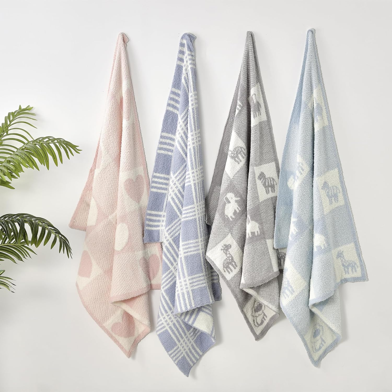 CREVENT 76X102Cm Cozy Soft Warm Chenille Baby Blanket for Girls Boys, Newborn Essentials for Infant, Baby Shower - Blue Check image number 2