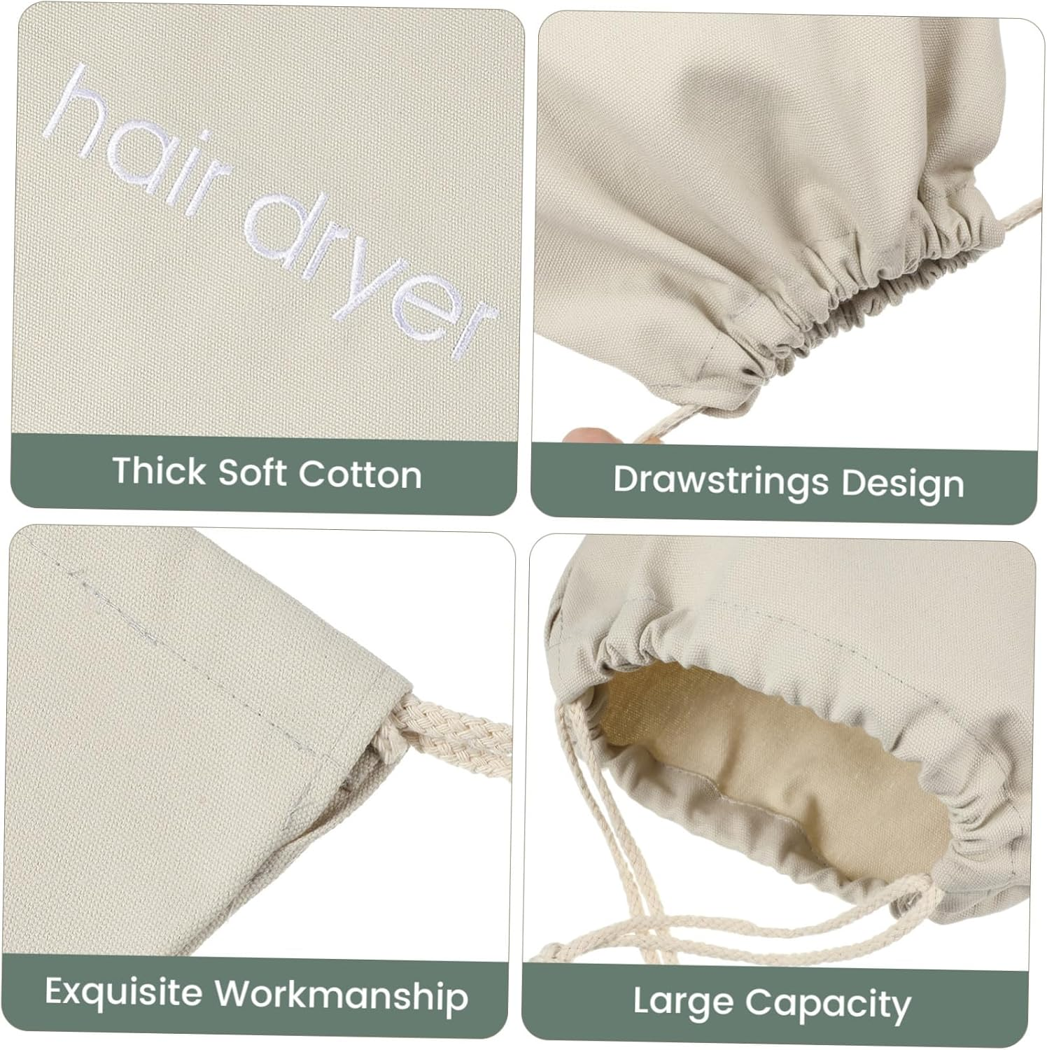 DONFAMDS Hair Dryer Storage Bag Drawstring Canvas Organizer for Home Hotel Guest Capacity Dustproof Cover with Smooth Strings for Full Dryer and Personal Items