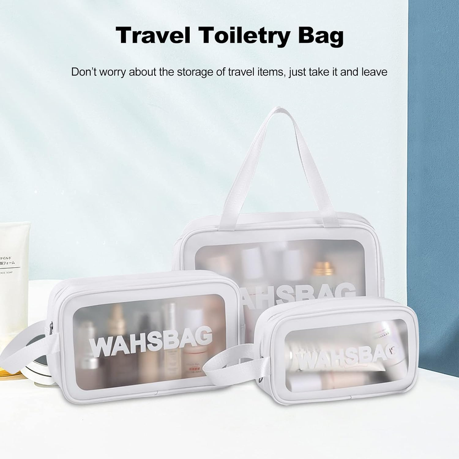 DDPOND 6Pcs Clear Travel Toiletry Bag for Women & Men, Cosmetic Bag Airport Airline Compliant Bag Waterproof Vacation Makeup Bag, Bathroom & Shower Travel Organizer, White image number 1