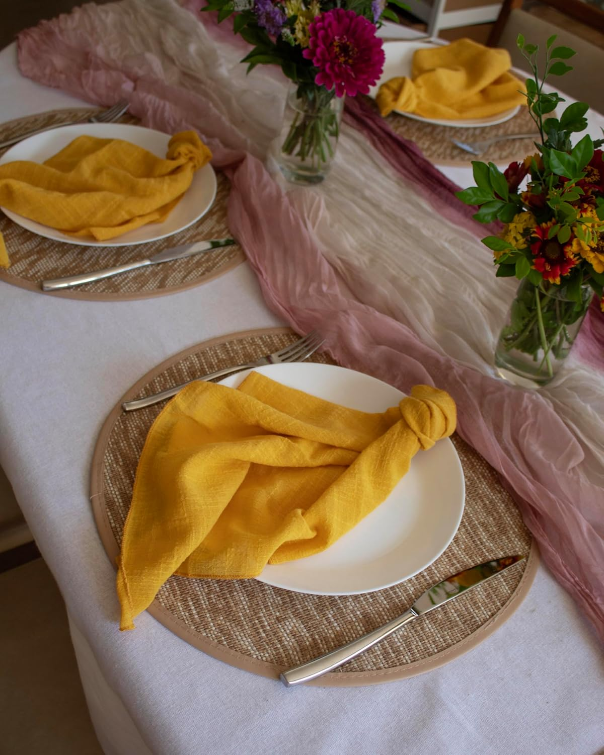 Generic Mustard Yellow 100% Linen Cloth Cotton Square Napkins, Set of 6, 40Cm X 40Cm | Wedding Shower Bridal Event Styling Table Decor | image number 1