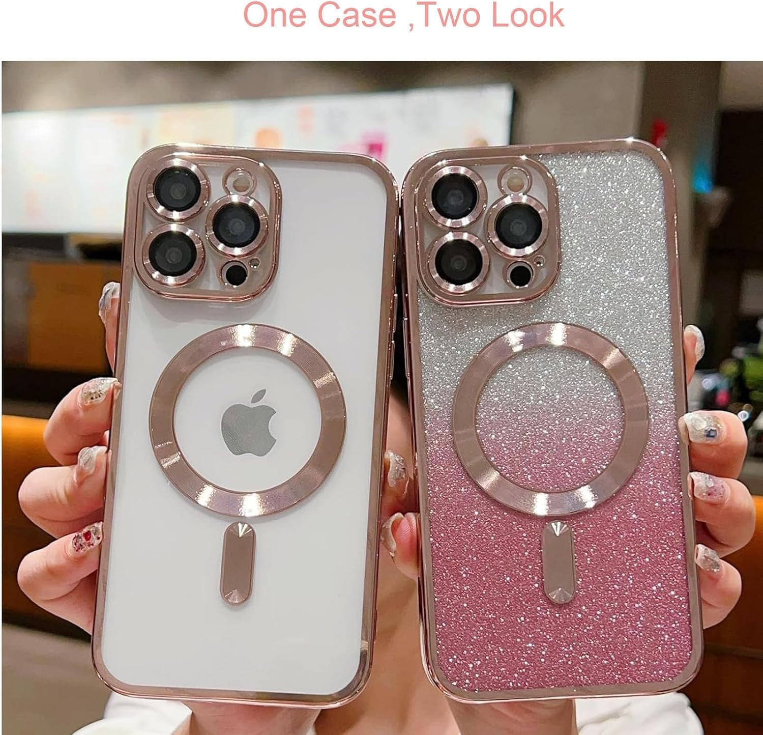 For Iphone 16E Case Clear Magnetic Glitter Phone Cases [Compatible with Magsafe] Protector Slim Sparkle Luxury Plating Shockproof Protective Cover Women (Pink, Iphone 16E) image number 6