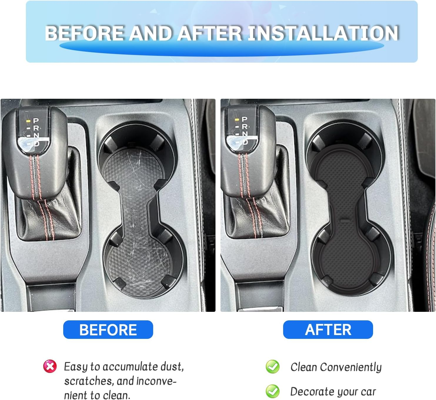 SXCY for 2024 Ford Ranger Accessories Cup Holder Inserts Liner 2024 Ranger Door Slot Mats Cupholder Coasters for 2024 Ford Ranger Lariat/Raptor/Xl/Xlt Accessories Inserts Liner Waterproof Mats(Black) image number 4