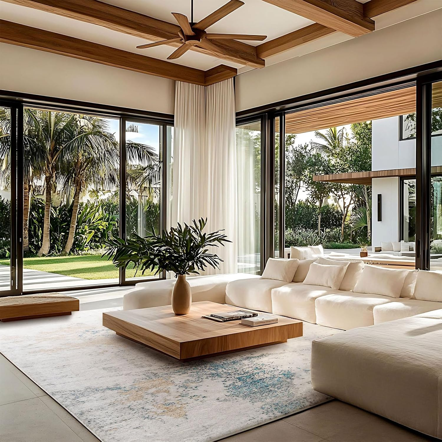 Safunion Area Rugs Living Room Rugs for Bedroom Kitchen Non-Slip Carpet Modern Abstract Rug Soft Floor Mat Home Decor Carpet (Abstract Grey/Blue/Gold/Multi, 200X300Cm) image number 5