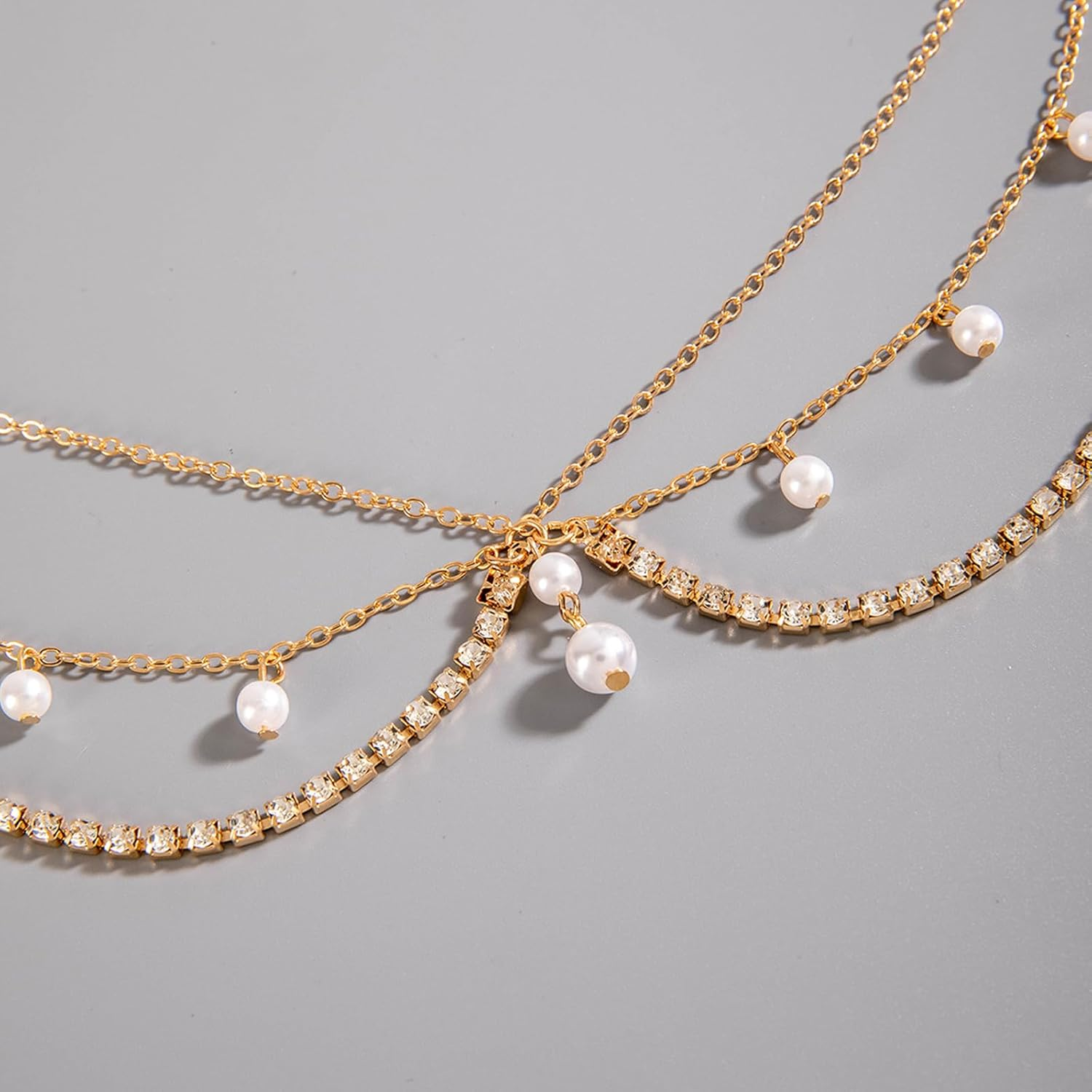 Gold Tassels Bridal Headpiece, Sequin Head Chain, Headpiece with Rhinestones and Pearls, Bridal and Wedding Accessories, for Weddings, Parties, Balls image number 3