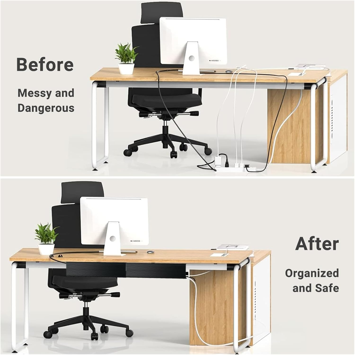 Ixtra under Desk Cable Management Tray 2 Pack 40Cm No Drill PVC Cord Organizer Box Self-Adhesive Installation Wire Management Computer Cable Hider for Standing Desk Office & Home-Black image number 4