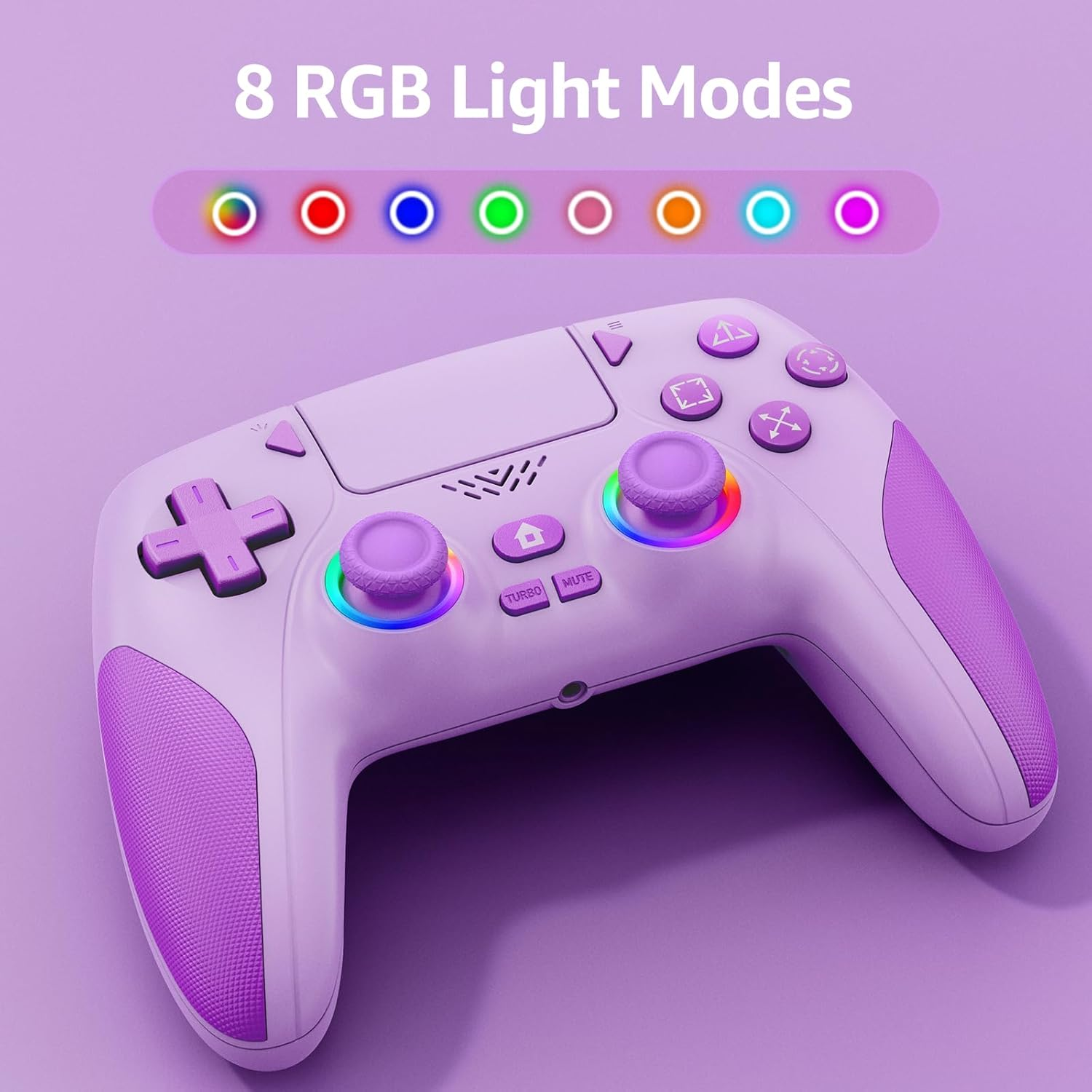 IWGAME Wireless Controller for PS-5/PC, Cool RGB Light Controller with 2 Back Buttons Support Programmable/Reamp/Turbo Functions, Hall Effect Joysticks & Triggers Gamapad(Purple) image number 5