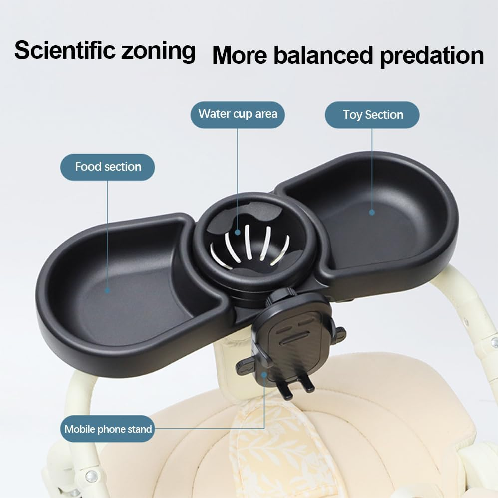 Universal Stroller Snack Tray, Stroller Tray Accessories, Stroller Cup Holder, Adjustable Clamp Design, Spill-Resistant Grip Feature, for City Walks, Car Trips, Park Visits (Black) image number 4