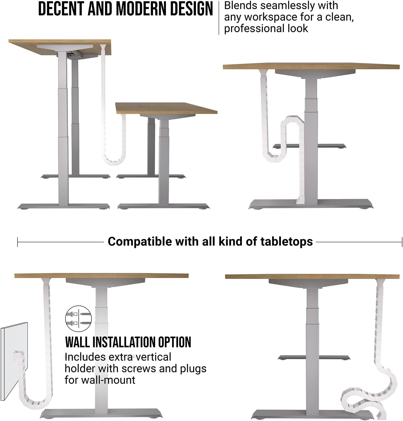 Under Desk Cable Management Vertebrae &ndash; Perfect for Sit Stand Desk Cable Management - Wire Management - Adjustable Length - Flexible Cable Spine - Chain Raceway Cable Management (White)