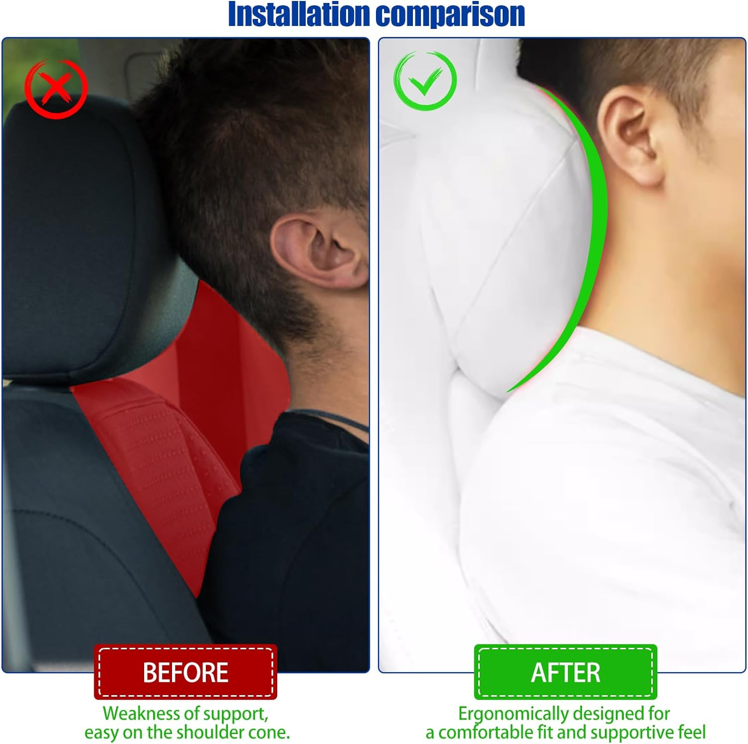 Car Neck Pillow for Tesla Model Y/3/S/X Seat Headrest Pillow Comfy Leather Breathable Head Rest Neck Support Cushion for Neck Pain Relief and Cervical Support (White) - Black image number 4