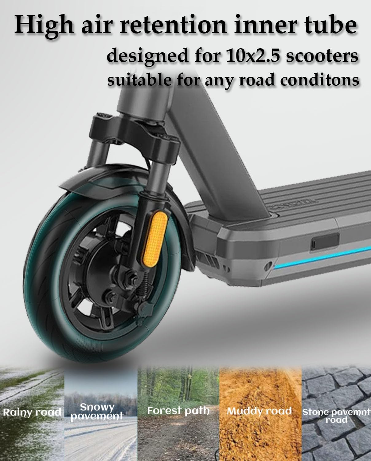 Heavy Duty 10X2.50 Thicker Butyl Inner Tube with CR202 90&deg; Bent Valve Stem, 10 Inch Smart Self Balancing Electric Scooter Tire Tube image number 1