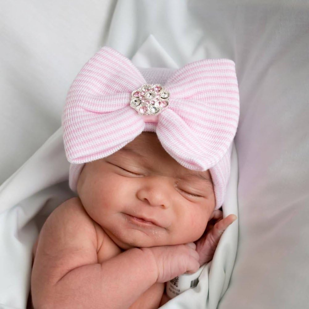 4Pcs Newborn Hat Infant Baby Hat Cap with Big Bow Soft Cute Knot Nursery Beanie image number 3