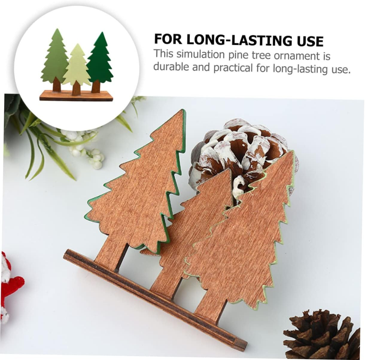 1Pc Wooden Simulation Pine Tree Decor Decoration for Christmas Year Events Portable Reusable Pine Shaped Ornament for Festive Atmosphere